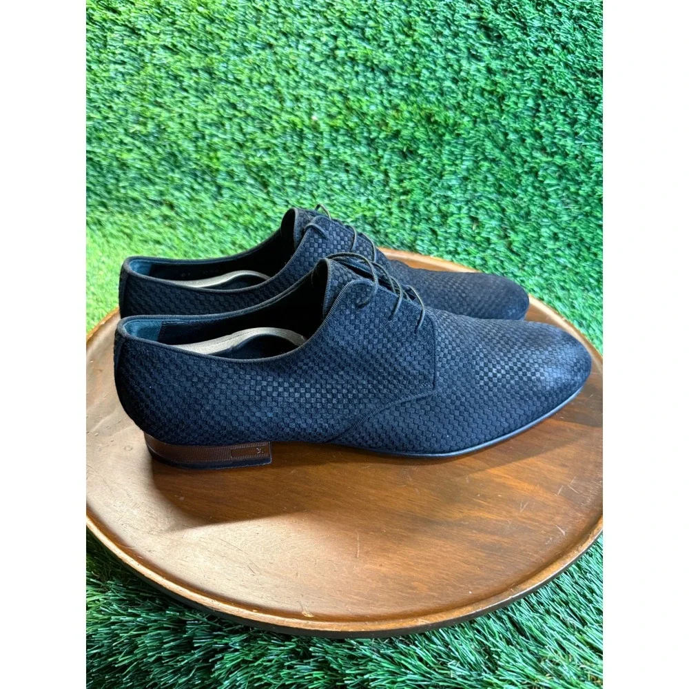 Louis Vuitton Black Damier Infini Suede Derby Dress Shoes LV Logo Heel Italy